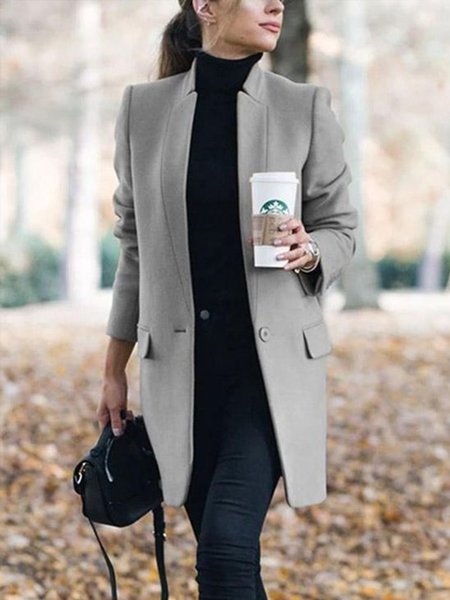 

Elegant Simple Regular Fit Closure Collar Vintage Outerwear, Gray, Coats