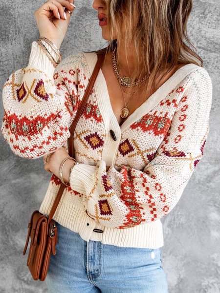 

Geometric Regular Fit Casual Outerwear, As picture, Cardigans