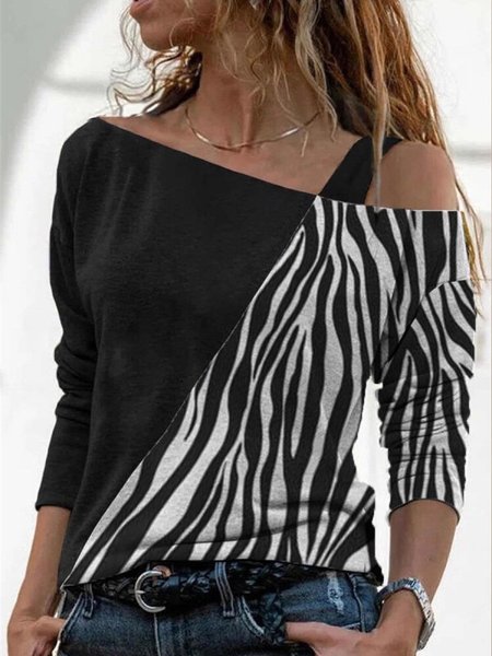 

Vacanza Cotone miscele Top, Nero-bianco, T-Shirts