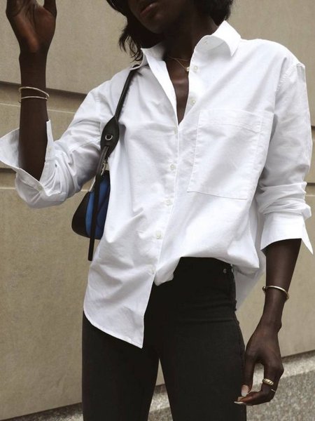 

Colletto a Camicia Tinta unita Elegante Top, Bianco, Blouses & Shirts