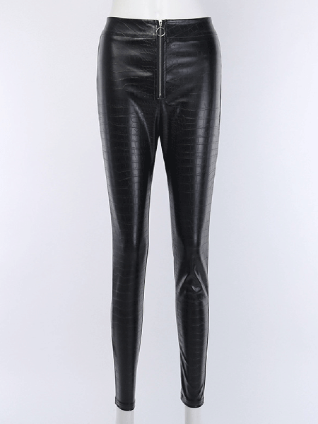 

Pu Leather Animal Pants, Black, Pants