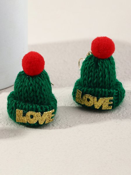 Natale Cappello Amore Lana Orecchini, Verde, Accessories