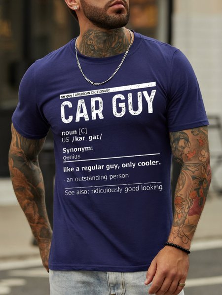 

Humorous text print round neck short sleeve cotton T-shirt, Blue, T-shirts