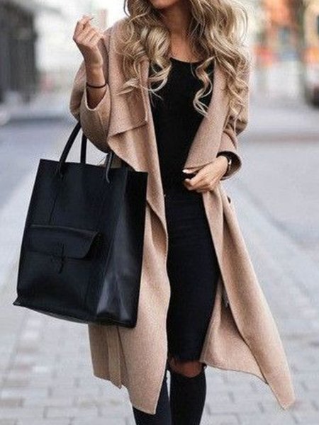 

Vintage Plain Long Sleeves Plus Size Casual Outwear, Khaki, Coats & Jackets