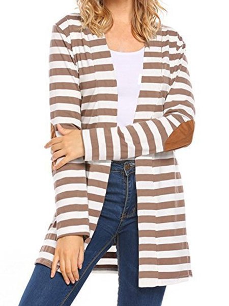 

Loosen Casual Striped Outerwear, Camel, Outerwear