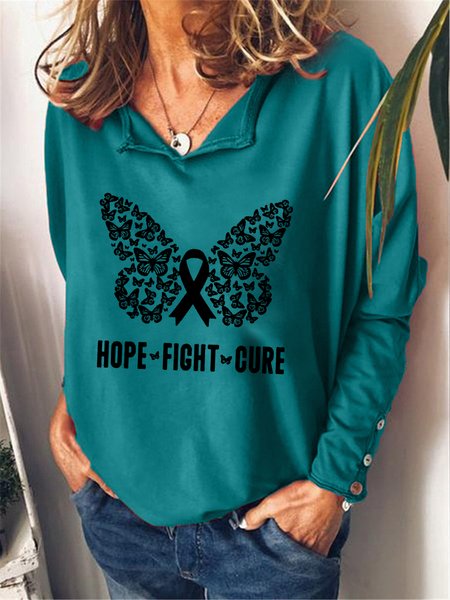 

Butterfly Ribbon Pink Hope Fight Cure Loosen V Neck Sweatshirt, Green, Hoodies&Sweatshirts
