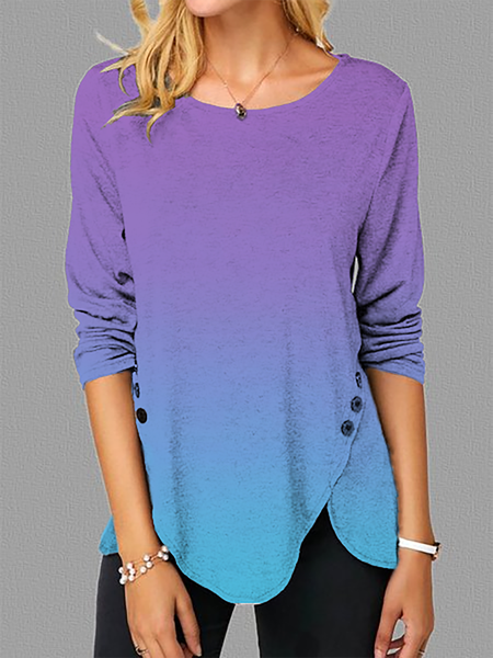

Plus size Long Sleeve Ombre Shirts & Tops, Multicolor, T-Shirts