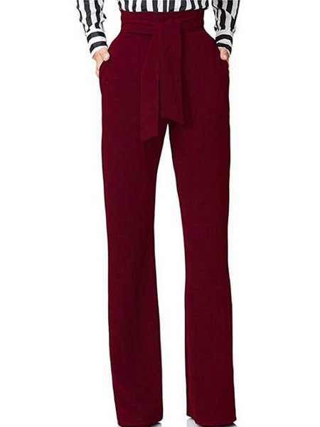 

Solid Elegant Wide Leg Pant, Wine red, Wide Leg Pants