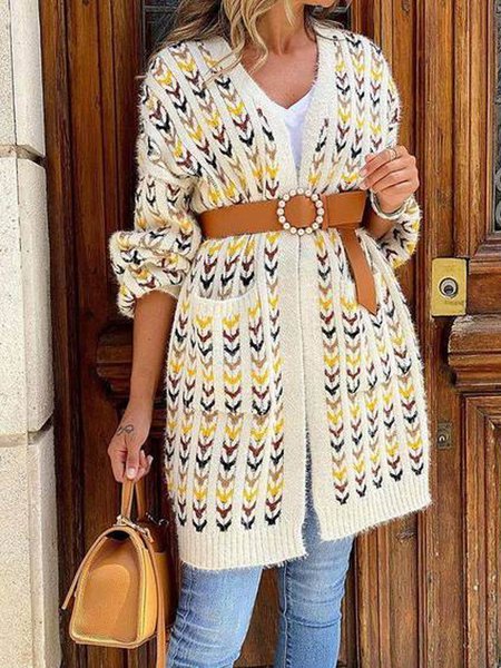 

Acrylic Casual V Neck Outerwear, Multicolor, Outerwear