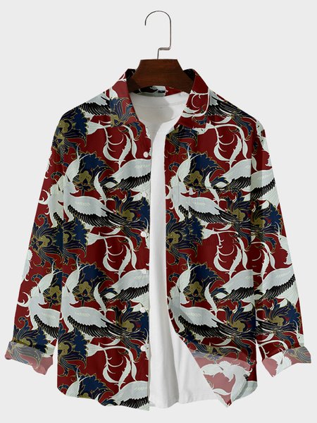 

Shirt Collar Long Sleeve Shirts & Tops, Red, Men's shirts