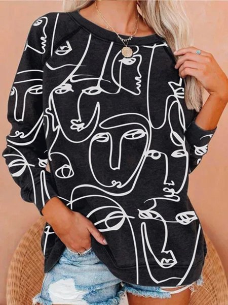 

Long Sleeve Crew Neck Casual Printed Sweatshirt, As picture, Hoodies & Sweatshirts