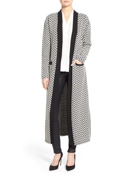 

Off Shoulder V Neck Printed Vintage Outerwear, Black-white, Coats
