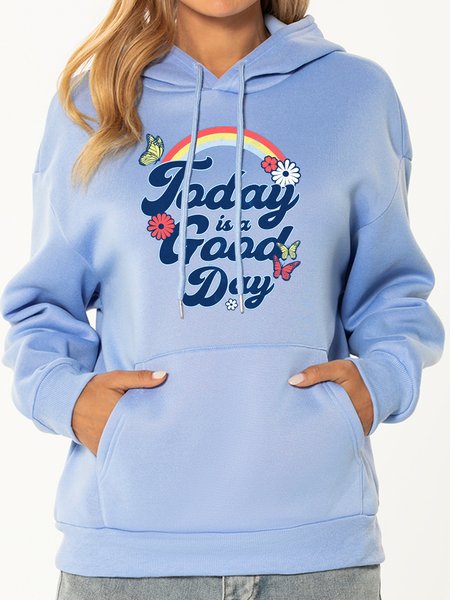 

Unocis Today Is A Good Day Printed Hooded, Blue, Sweatshirts