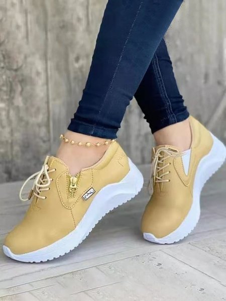 

Casual Plain Lace-up Zipper Wedges, Golden, Athletic & Casual Shoes