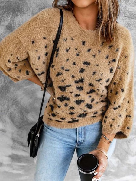

Casual Leopard Wool/Knitting Sweater, Light brown, Sweaters & Cardigans