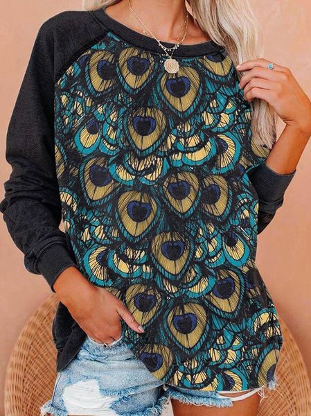 

Crew Neck Casual Animal Sweatshirt, As picture, Hoodies & Sweatshirts