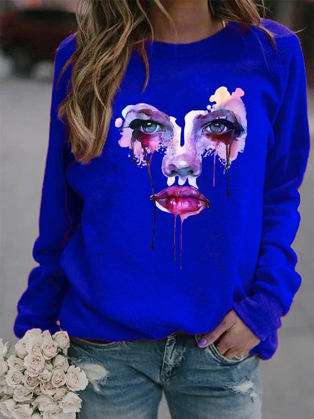 

Figure Crew Neck Casual Sweatshirt, Blue, Hoodies & Sweatshirts