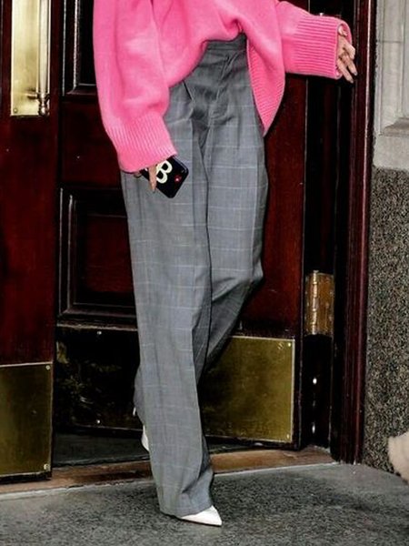 

Elegant Casual Regular Fit Vintage Pants, Gray, Straight Leg Pants