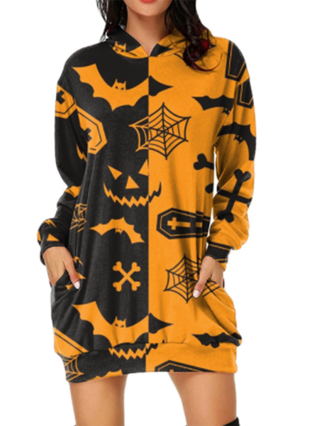 

Hooded Long sleeve Regular fit Holiday Dress, Multicolor, Mini Dresses