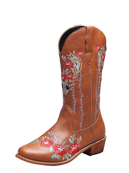 

Retro Ethnic Embroidered Cowboy Cowboy Boot, Brown, Boots