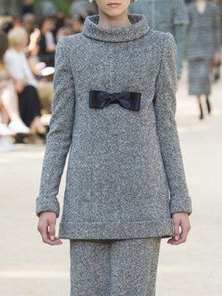 

Stand Collar Elegant Solid Top, Gray, Tops