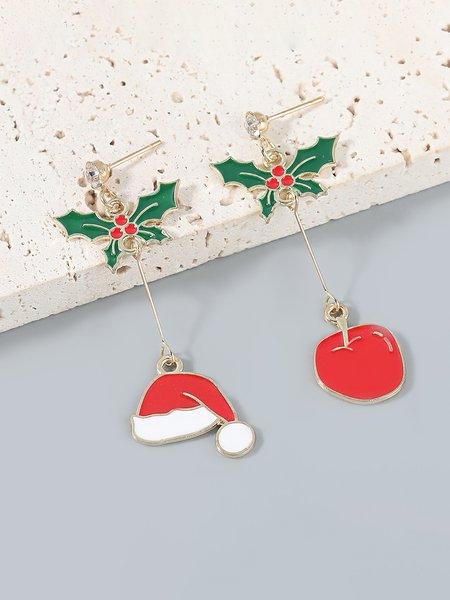 

Christmas Hat Apple Leaf Earrings, As picture, Earrings