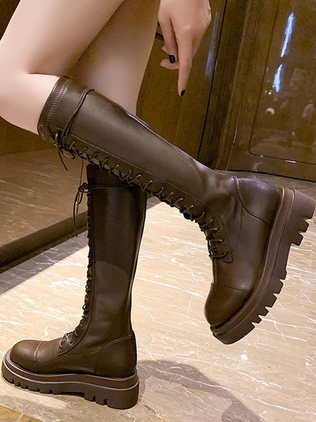 

Fall Block Heel Over the knee Boots, Brown, Boots