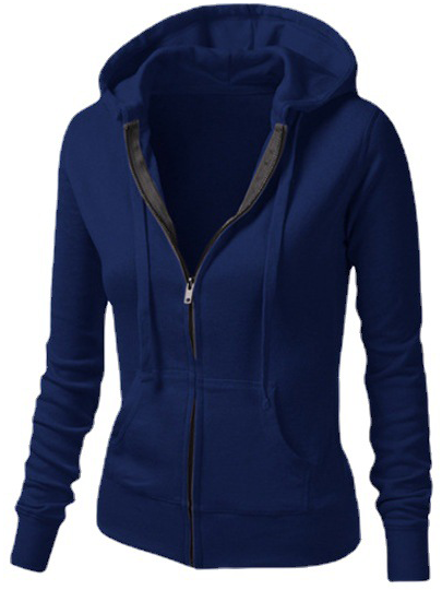 

Casual Plain Hooded Sweatshirt, Blue, Outerwear