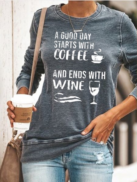 

Funny letter print round neck long-sleeved sweatshirt, Gray, Hoodies&Sweatshirts