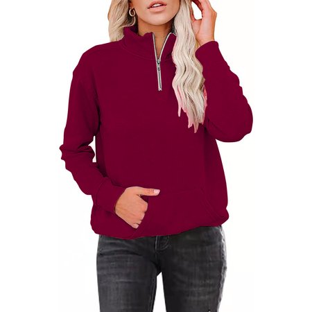 

Casual Pockets Stand Collar Sweatshirt, Wine red, Hoodies & Sweatshirts