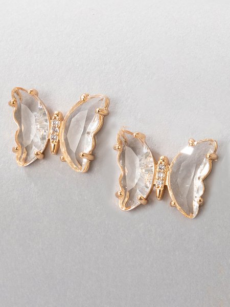 

Simple Butterfly Rhinestone Alloy Earrings, As picture, Earrings