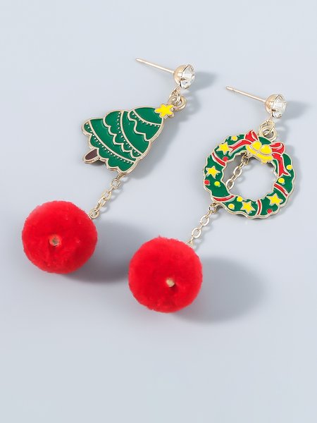 

Christmas Tree Garland Hair Ball Earrings, As picture, Earrings