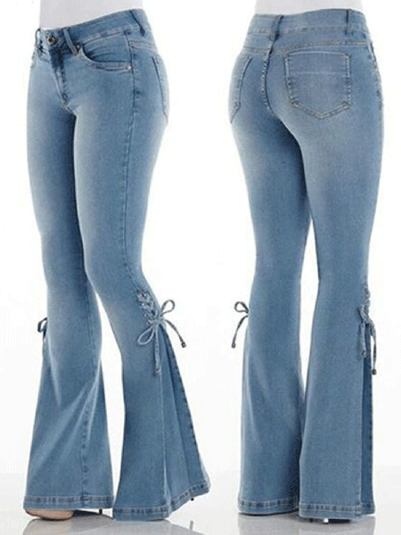 

Allacciato Sottile In forma Solido Pantaloni, Azzurro, Jeans