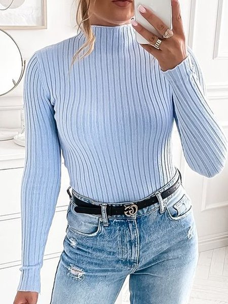 

Vacation Plain Winter Mid-weight Daily Long sleeve Fit Turtleneck Regular Sweater for Women, Aqua blue, Sweaters & Cardigans
