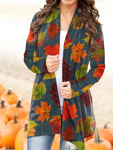 

Casual Long Sleeve Printed Cardigan, Multicolor, Outerwear