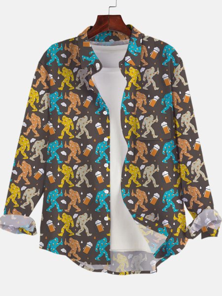 

Sasquatch Beer Shirt Collar Casual Shirts & Tops, Multicolor, Shirts
