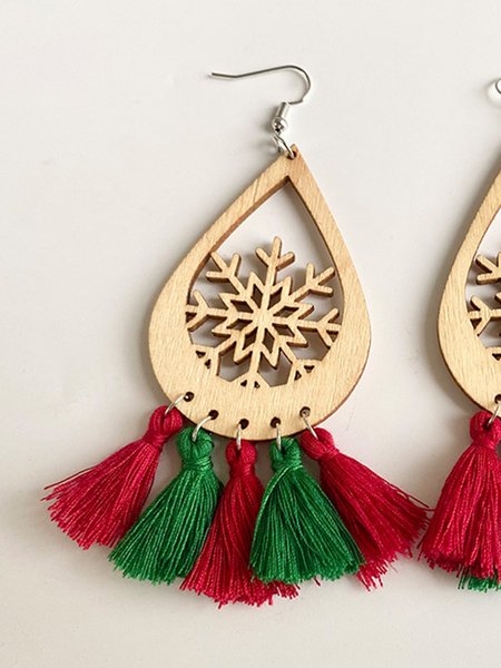 

Christmas Wooden Elk Snowflake Tassel Earrings, Earrings