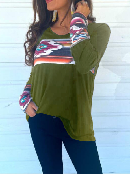 

Cotton Casual Crew Neck Shirts & Tops, Army green, Tops