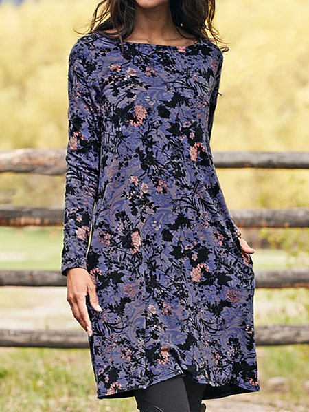 

Off Shoulder Pockets Simple Regular Fit Dresses, Blue purple, Midi Dresses