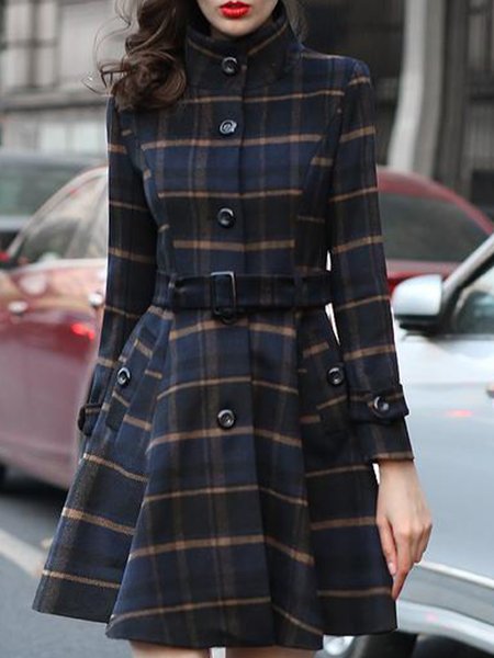 

Long Sleeve Grid Regular Fit Outerwear, As picture, Coats
