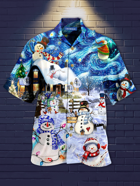 

Short Sleeve Christmas Shirt Collar Shirts & Tops, Blue, Shirts ＆ Blouse