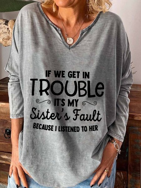 

Casual Long Sleeve U Neck Plus Size Printed Tops T-shirts, Gray, T-Shirts