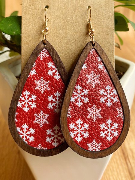 

Halloween Wooden Snowflake Leather Earrings, As picture, Earrings