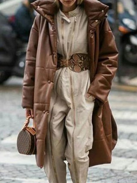 

Lapel Elegant Long Sleeve Outerwear, Khaki, Coats