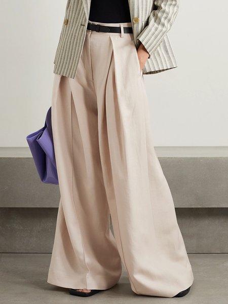 

Regular Fit Elegant Solid Wide Leg Pants, White, Wide Leg Pants