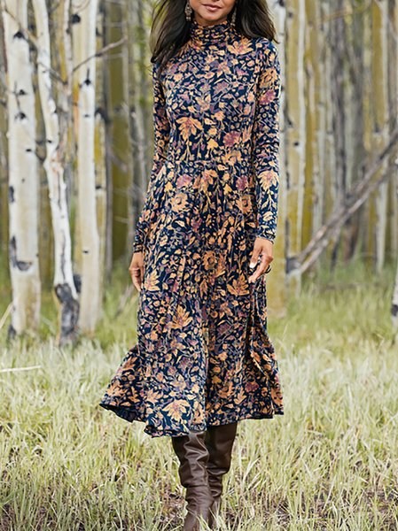 

Cotton Blends High Neck Simple Dresses, Multicolor, Maxi Dresses