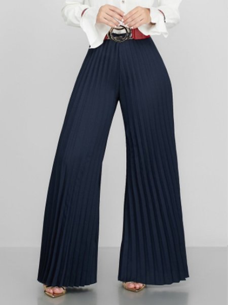 

Solid Elegant Wide Leg Pants, Dark_blue, Wide Leg Pants