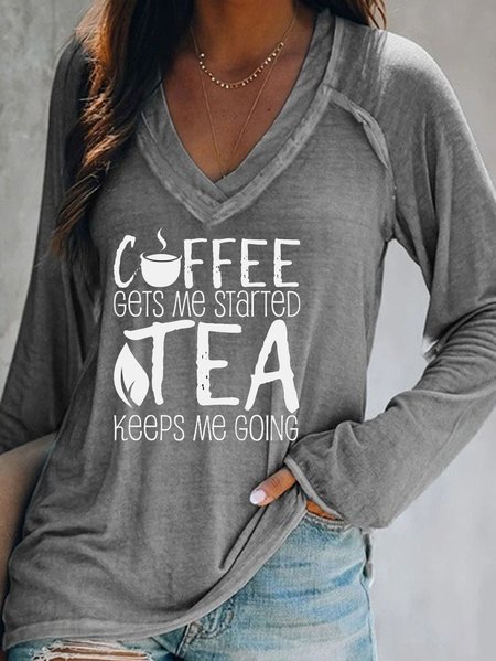 

Casual and simple letter print V-neck long-sleeved sweatshirt, Gray, Hoodies&Sweatshirts