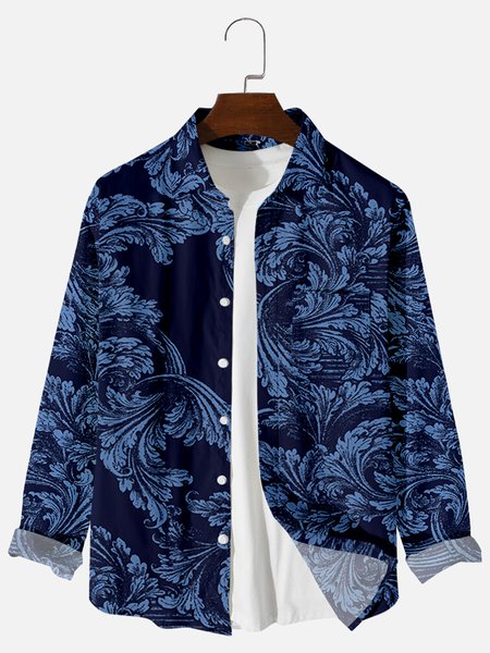 

Shirt Collar Work Shirts, Purplish blue, Men's Floral shirt