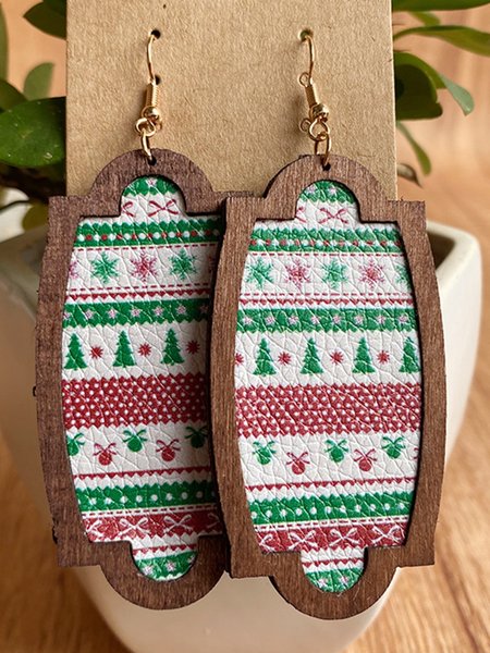 Halloween Wooden Striped Leather Earrings, As picture, Earrings